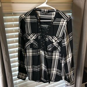 Express black and white flannel shirt
